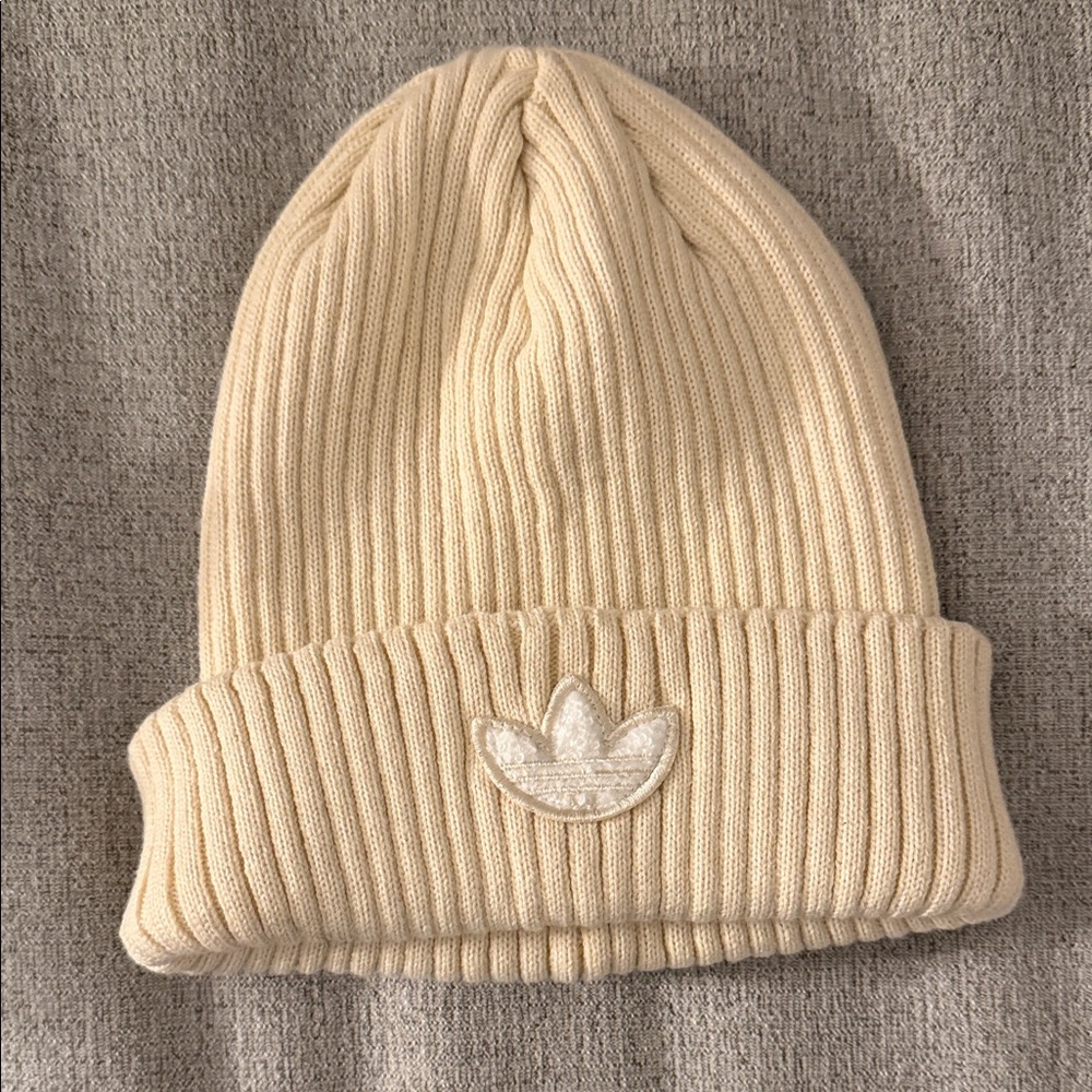 Adidas Off-White Ribbed Knit Beanie
